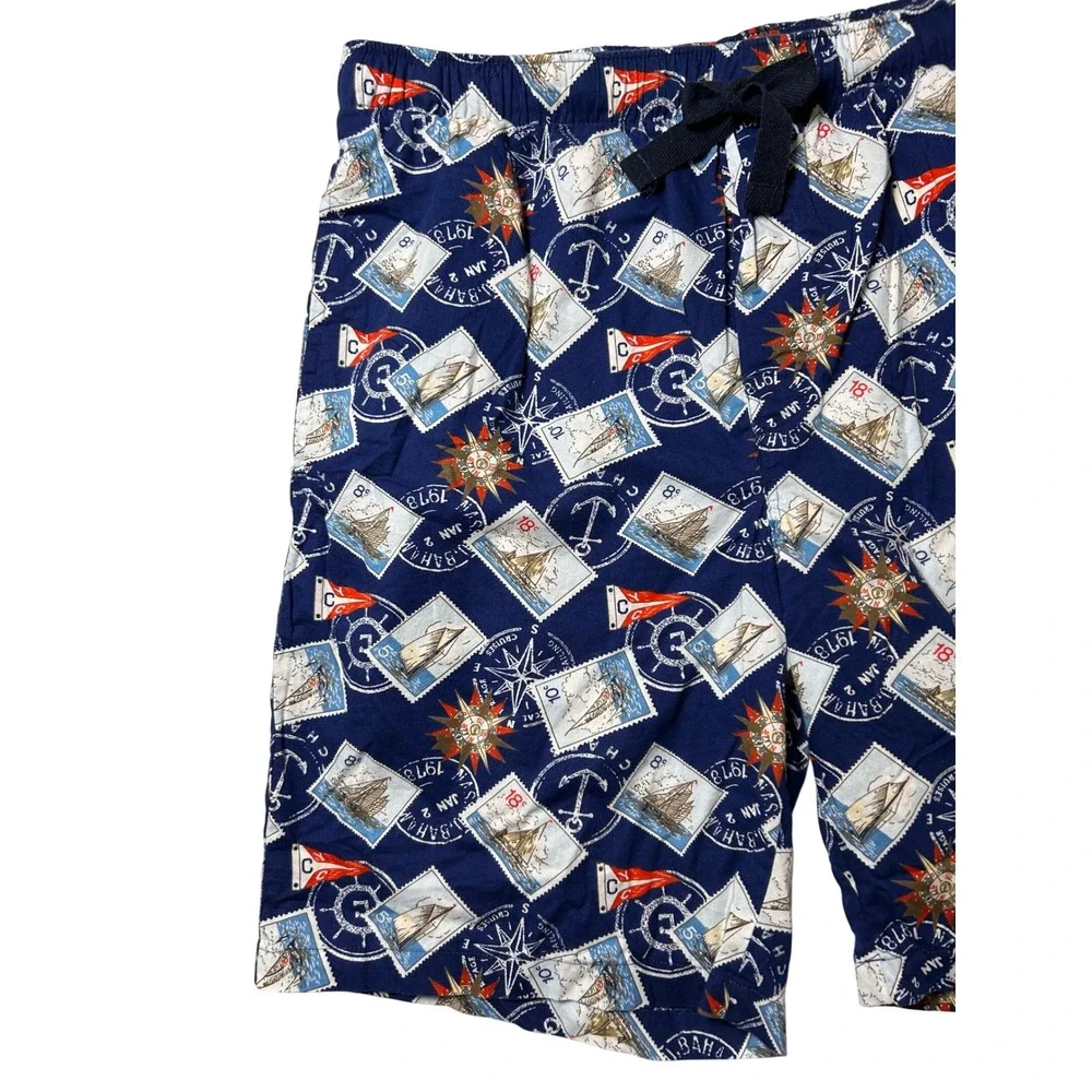Chaps Mens Nautical Sailboat Print Shorts Blue Cotton Sleepwear Lounge Preppy L